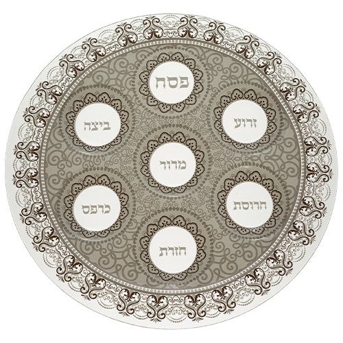 Contemporary Transparent Lace Large Glass Passover Sederplate 15.75"