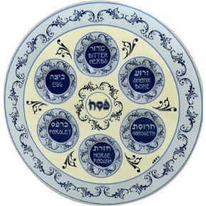 Glass Passover Seder Plate "Cobalt Blue Ornaments"