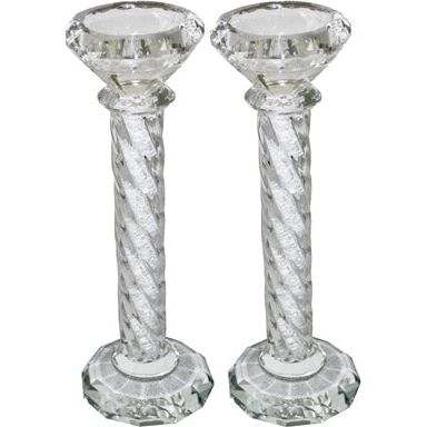 Crystal Shabbat Candlesticks "Stones" Set of 2 10.25" tall - Good for tea lights