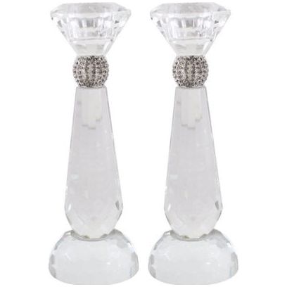 Crystal Shabbat Candlesticks "Diamonds" Set of 2 - 6.5" tall