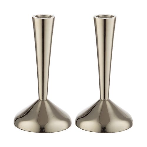 Back order Modern Designer Shabbat Candlesticks 6.5" Nickel Finish  Back Order only