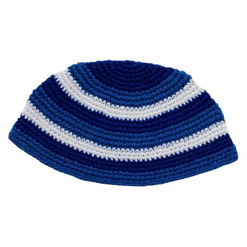 Frik Kippah Large Knit Yarmulke in Blue White  Design May Vary