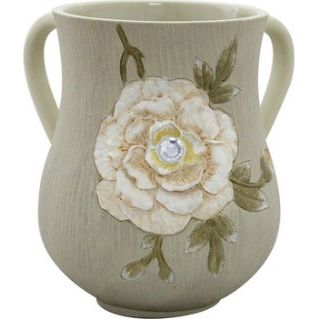 Artistic White Flower Netilat Yadaim / Washing Cup Made of Resin