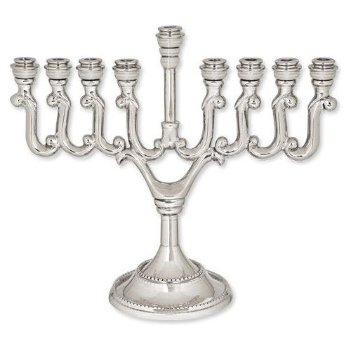 Embellished Chanukah Menorah Highly Polished Nickel Plated Aluminum