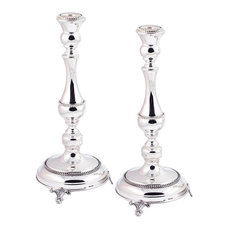 925 Sterling Silver Solid Shabbat Candlesticks 12.5" Hand Made Lichter by Yossi & Sons in Israel