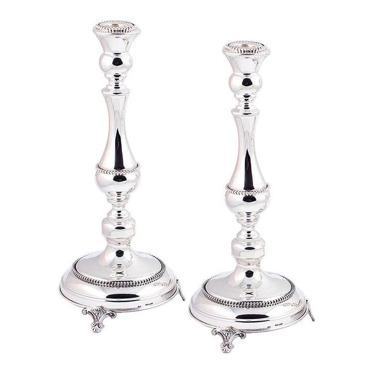 925 Sterling Silver Solid Shabbat Candlesticks 12.5" Hand Made Lichter by Yossi & Sons in Israel