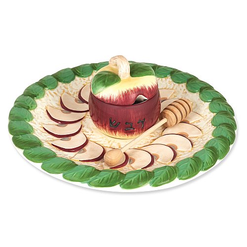 Colorful Apples Honey Dish with Bowl and Dipper