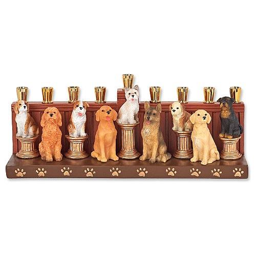 Dogs Chanukah Menorah Hand Painted Ceramics by Jessica Sporn