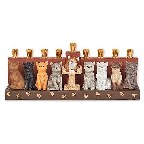 Cats Menorah Colorful Hand Painted Ceramic by Jessica Sporn