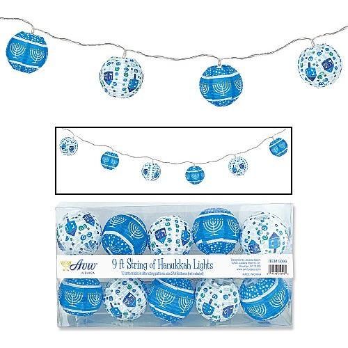 Chanukah Decoration Round Lantern String Lights 9' Length Designed by Jessica Sporn