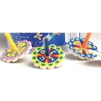 Colorful Fancy Flower Wooden Dreidel 2.5" High