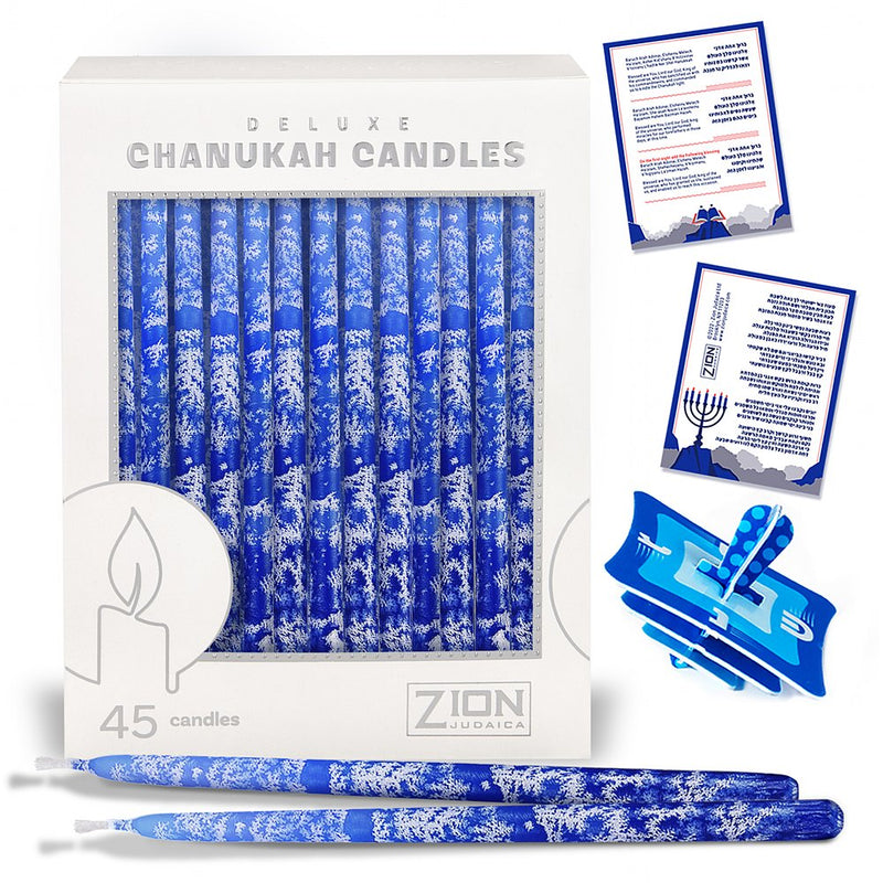 Deluxe Tapered Multi Blue Hued Frosted Chanukah Candles 5" Set of 45