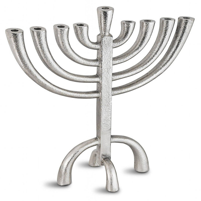 Transitional Chanukah Menorah with Modern Rough Finish in  Silver