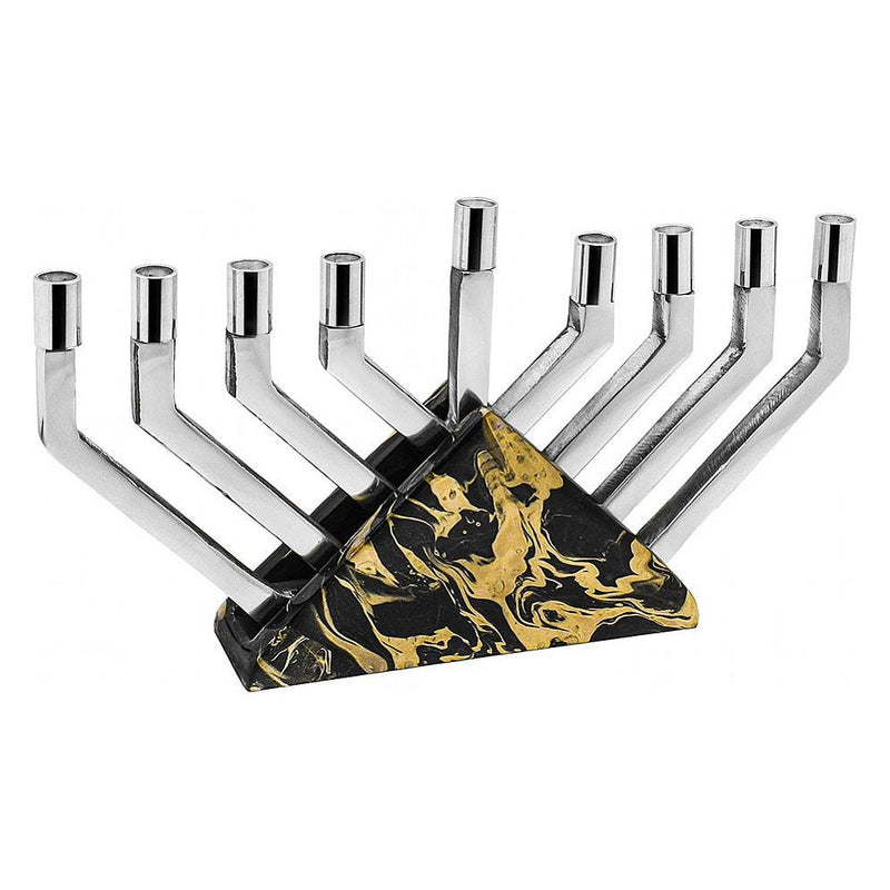 Elegant Aluminum Artistic Chanukah Menorah with Marble Decal Base