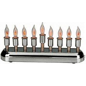 Contemporary Highly Polished Chrome Plated Electric Menorah Flickering Bulbs Designed by Michelle Baruch