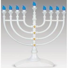 LED Blue Bulbs Traditional White Menorah