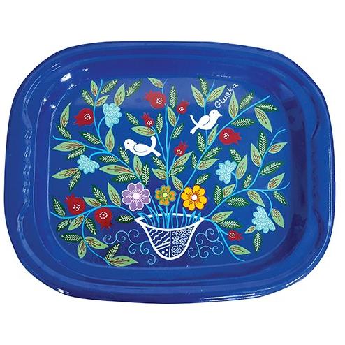 Artistic Painted Metal Large Tray by Glushka Pomegranates with Birds