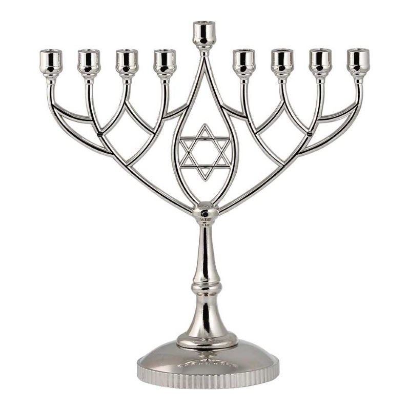 Classic Geometrical Star of David Chanukah Menorah in Silver