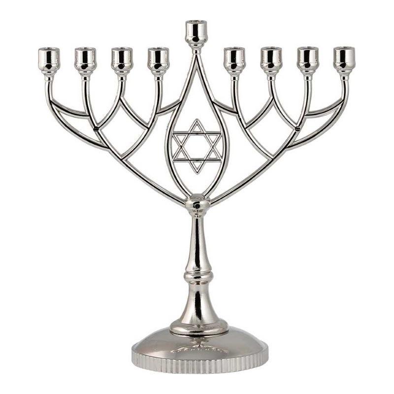Classic Geometrical Star of David Chanukah Menorah in Silver