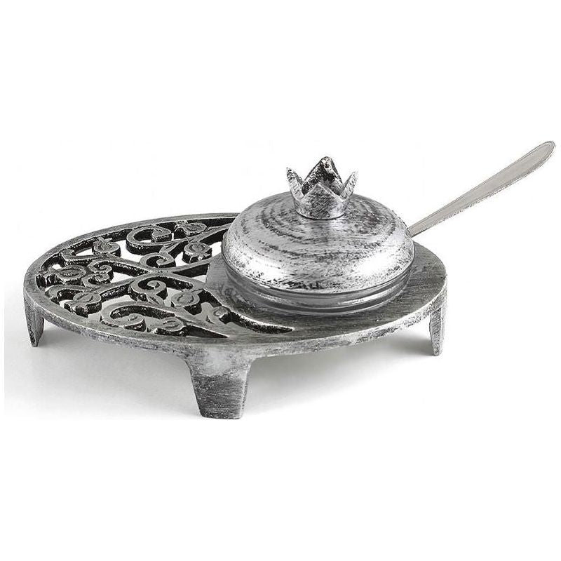 Antique Silver Metal Pomegranate Shape  & Glass Honey Dish Set of 4