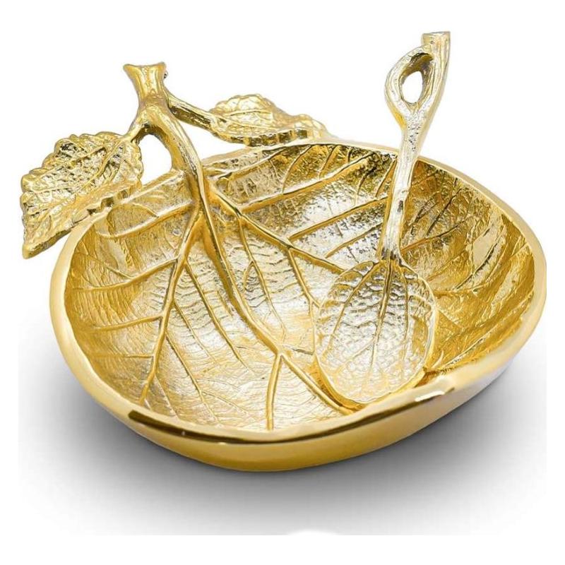 Gold Plated Apple Shape Leaf Honey Dish & Spoon