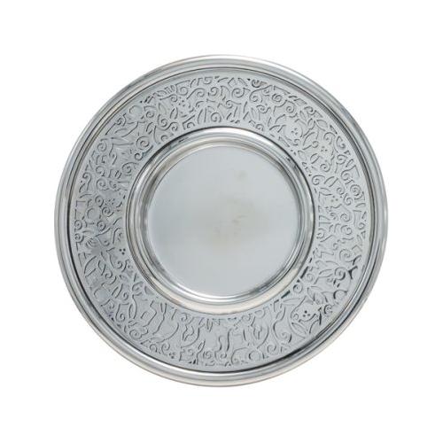 Metal Cutout Floral Art Stainless Steel Hammered Kiddush Cup and Tray