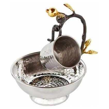 Hammered Metal Mayim Achronim Washing set "Pomegranate Branch" By Emanuel