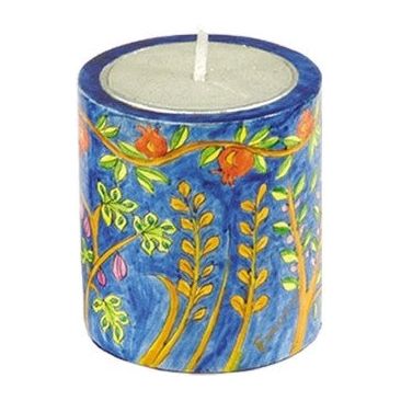 Memorial Candle Holder Seven Species Hand Painted by Emanuel