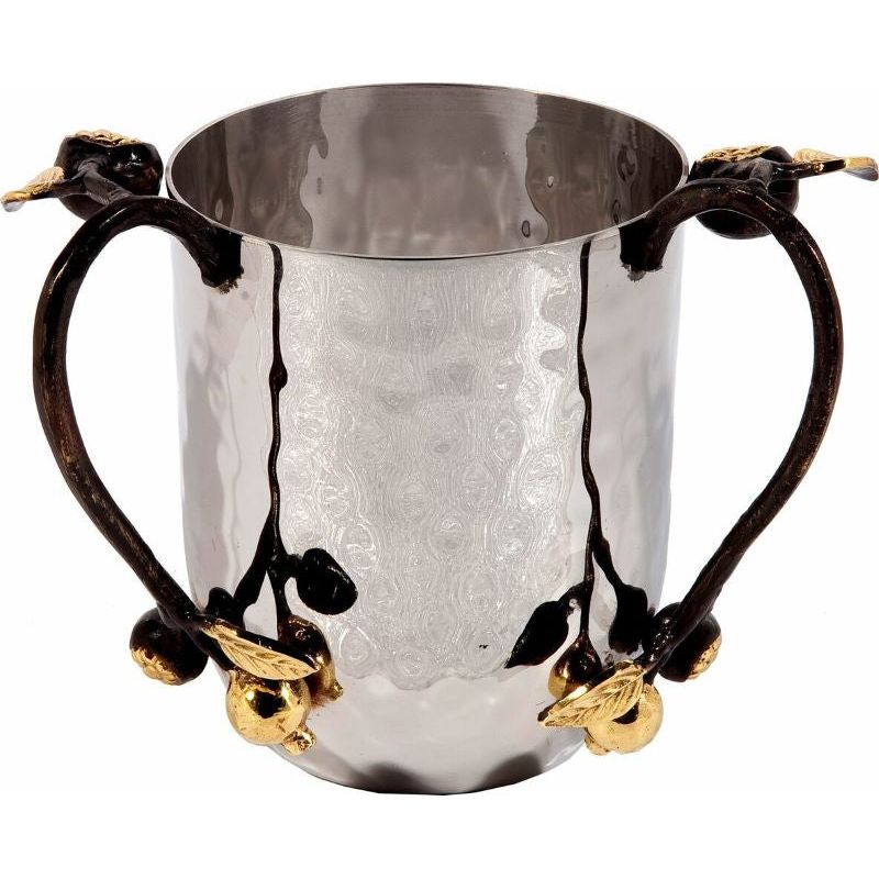 Hammered Metal Washing Cup with Pomegranate Branches for Netilat Yadaim By Emanuel