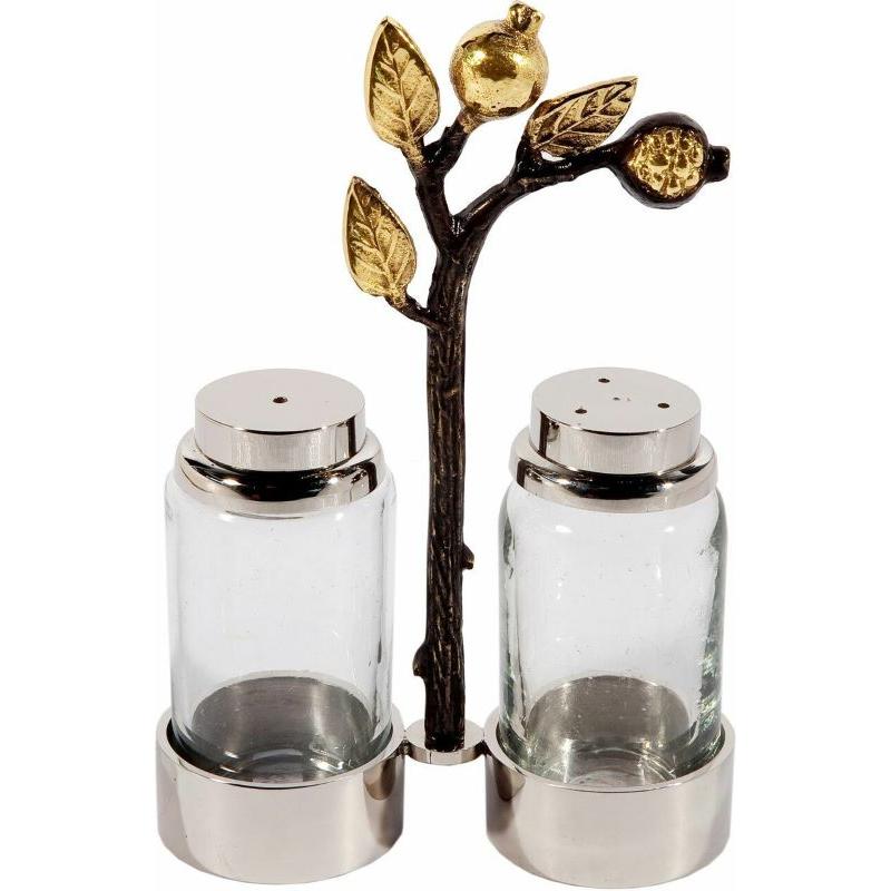 Artistic Salt & Pepper Glass Metal Set  with Pomegranate Branch by Emanuel