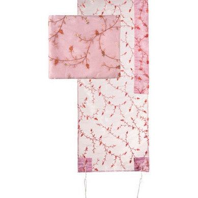 sold out Designer Pink Floral Embroidery Organza Women's Tallit / Prayer Set By Emanuel