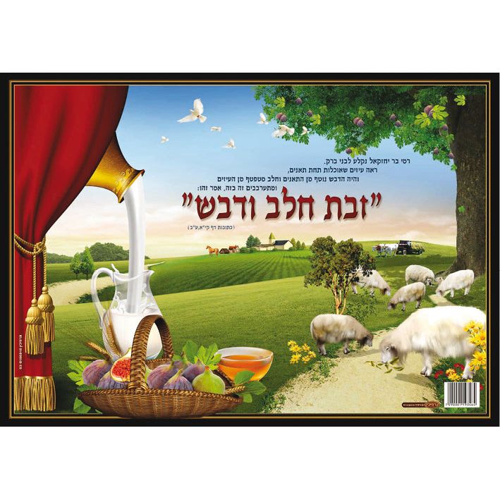 Large Laminated Jewish Poster 20" x 28" Chalav U'dvash Great for Shavuot