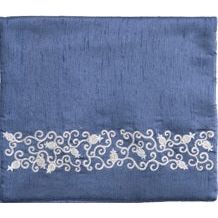 Blue Tefillin Tallit Bag 11"x 9" Silver Pomegranate Embroidery Made in Israel by Emanuel