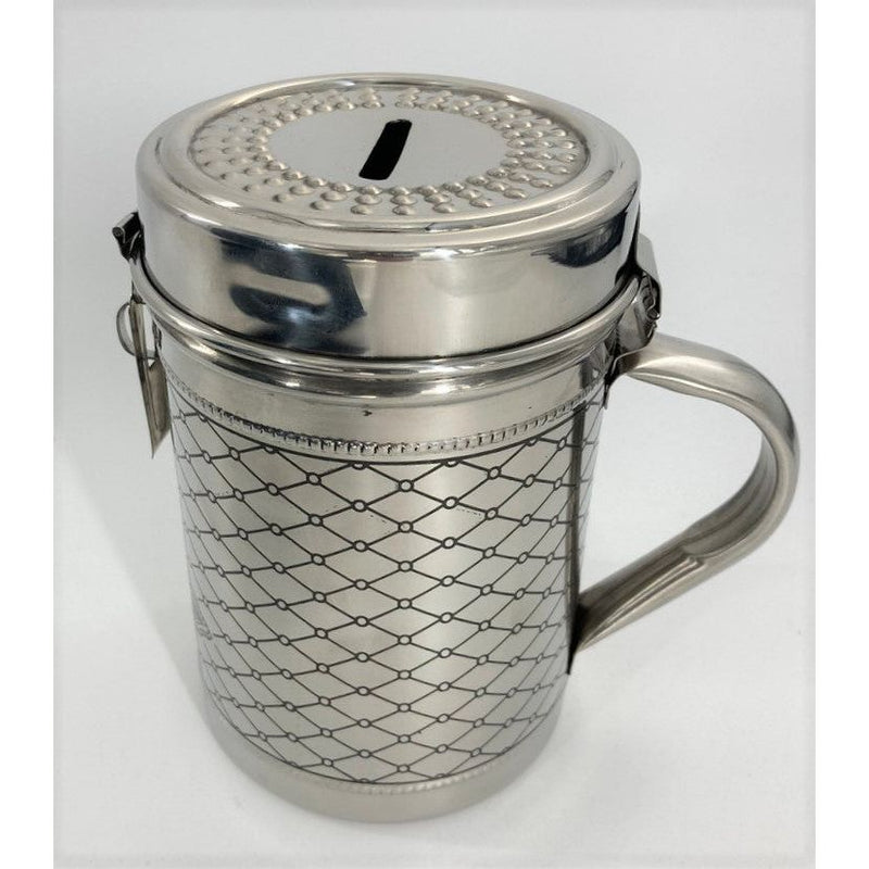 Traditional Stainless Steel Pushka Tzedakah Charity Box Diamond Design