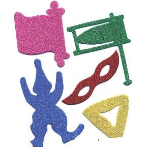 Glitter Purim Foam Shapes - 54 in Bag - 5 different designes - Multicolor