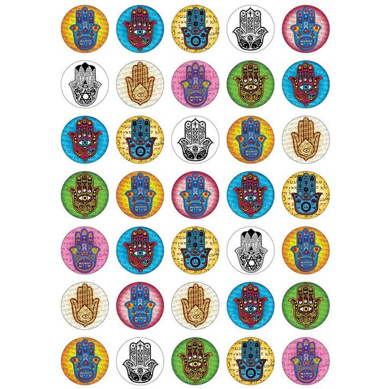 Colorful Hamsa Jewish Stickers 0.7" Diameter Set of 700 - 20 Sheets
