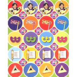 Purim Jewish Stickers - Clown, Gragger - Purim Mask - Megilah - Hamantash - Set of 200