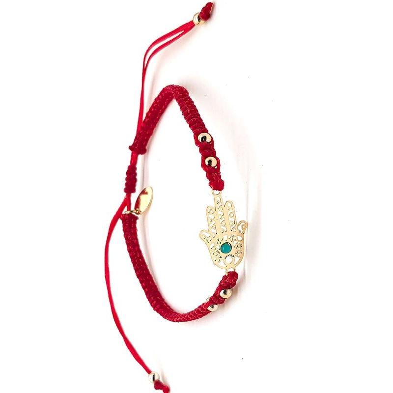 Barbari Handmade 18K Gold Plated Hamsa Red Macrame Bracelet Jewelry From Migdal Haemek, Israel