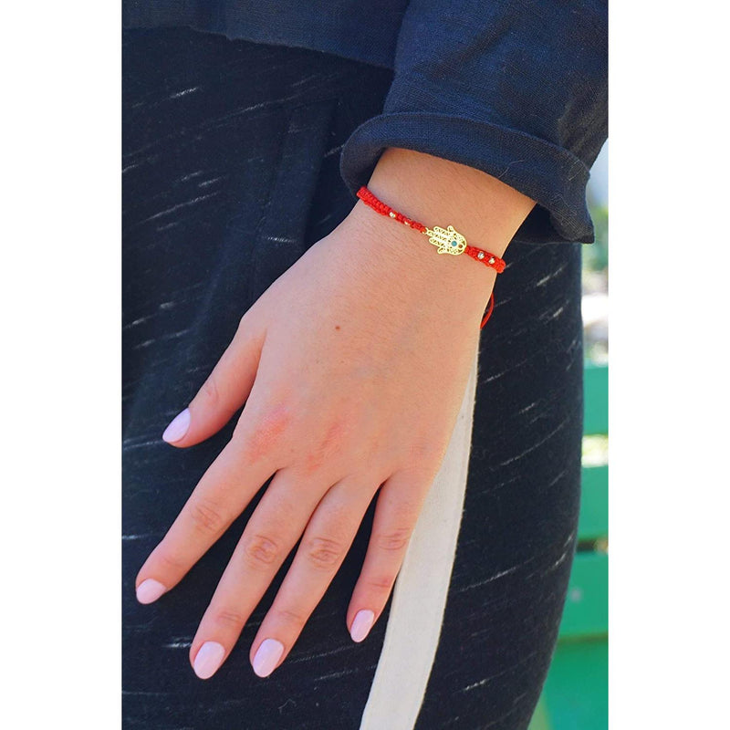Barbari Handmade 18K Gold Plated Hamsa Red Macrame Bracelet Jewelry From Migdal Haemek, Israel