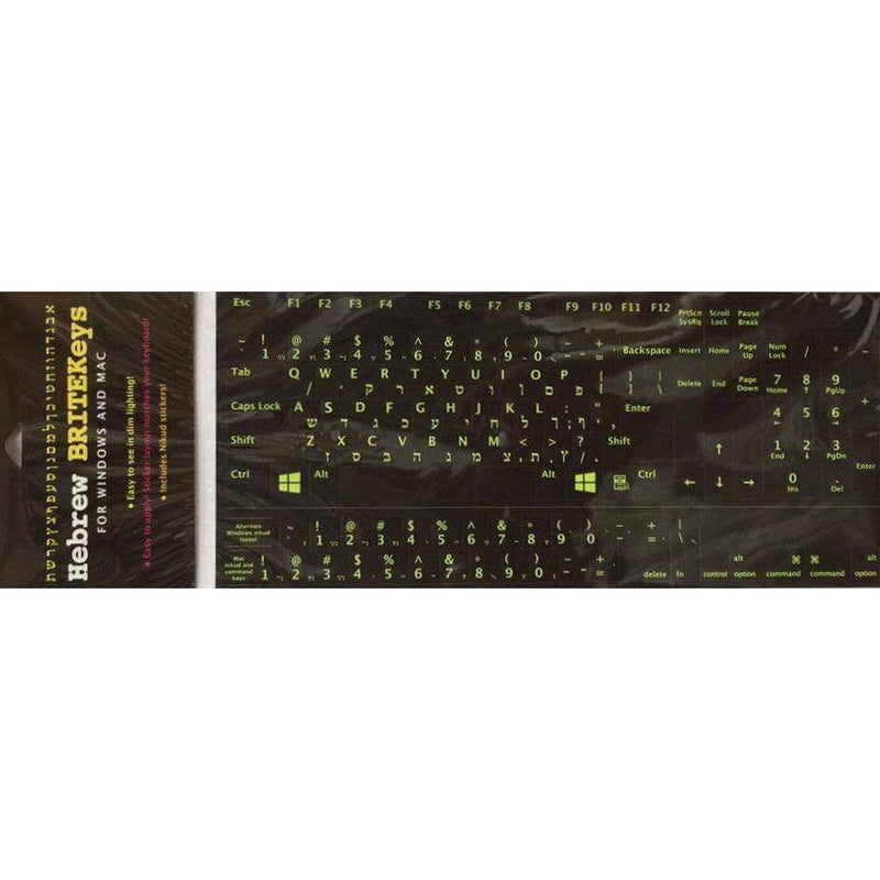 Hebrew BRITE Keys Fluorescent Keyboard Stickers English HEBREW