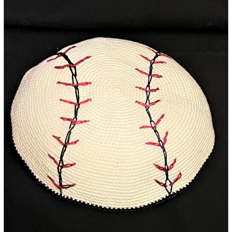 Baseball Ball Custom HAND Made Knit Fine 100% Cotton Crochet Kippah Yarmulke