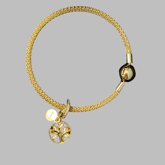 Gold Plated 925 Sterling Silver Filigree Bracelet / Tree of Life Swarovski Charm