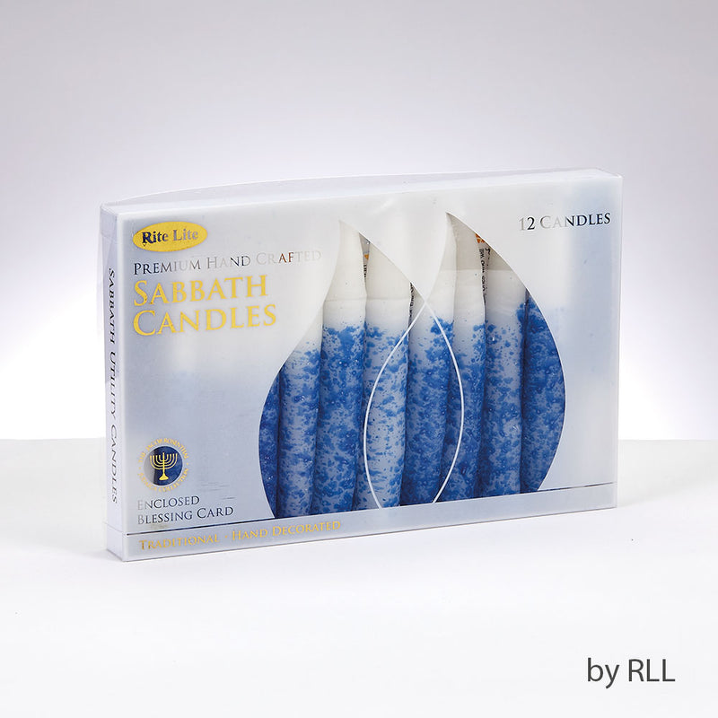 Premium Blue / White Shabbat & Holiday Candles Set of 12 Hand Dipped Candles