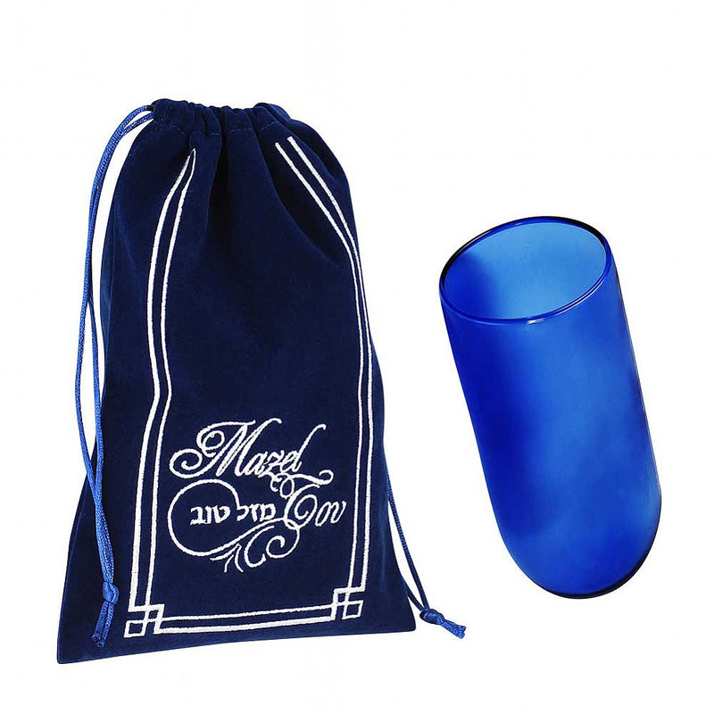 Mazel Tov Wedding Glass and Bag for the Broken Glass Navy Blue Velvet Silver Embrodery