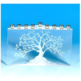Etz Chayim Tree of Life Etched Crystal Chanukah Menorah