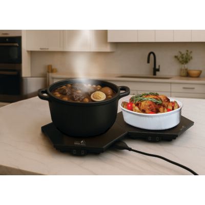 SHABBOS-HOT® Modular Expandable Glass Warming Tray Set of 4 Hot Platas with Power Cord & Travel Bag