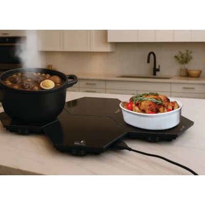 SHABBOS-HOT® Modular Expandable Glass Warming Tray Set of 4 Hot Platas with Power Cord & Travel Bag