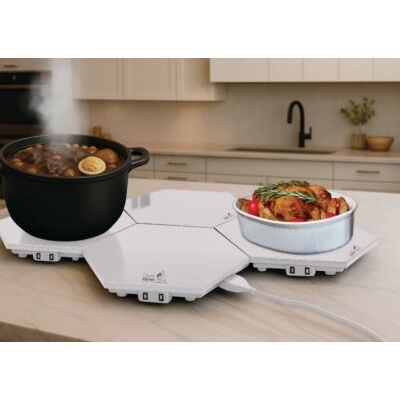 SHABBOS-HOT® Modular Expandable Glass Warming Tray Set of 4 Hot Platas with Power Cord & Travel Bag