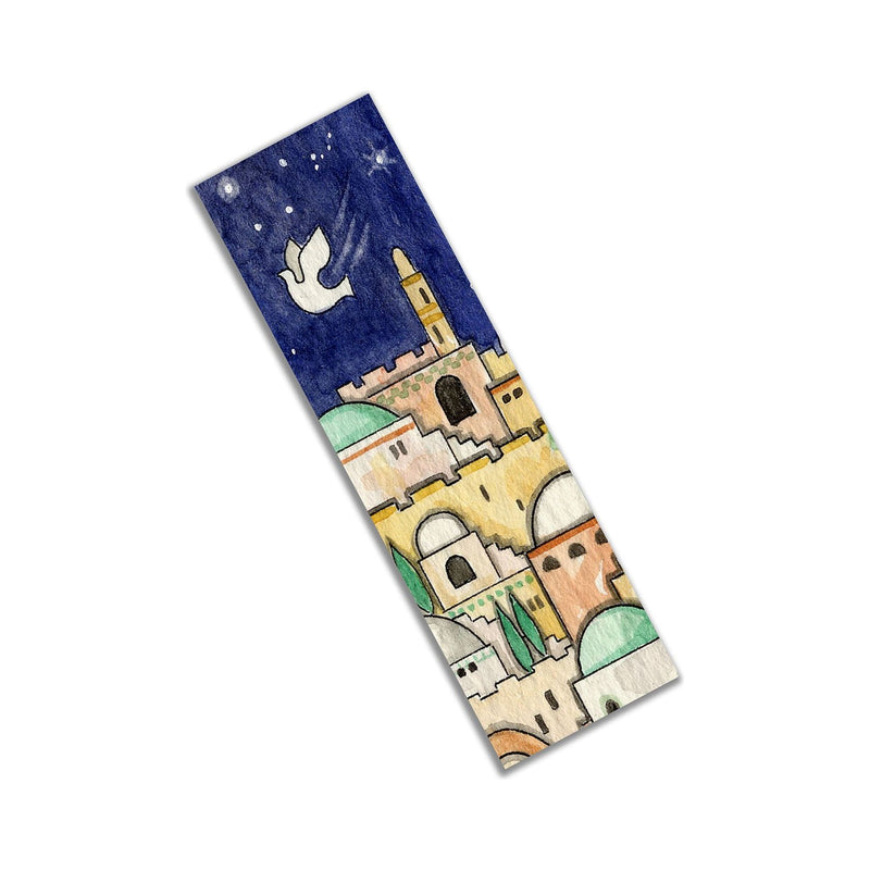 Jerusalem at Night Judaic Acrylic Car Mezuzah by Mickie Caspi 0.75" x 2.5"