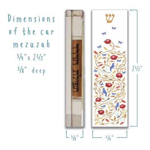 Pomegranates Butterfly Judaic Car Mezuzah Traveler's Mezuzah by Mickie Caspi 0.5" × 2.5"